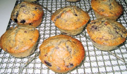 Blueberry muffins cooling as I wrote this post