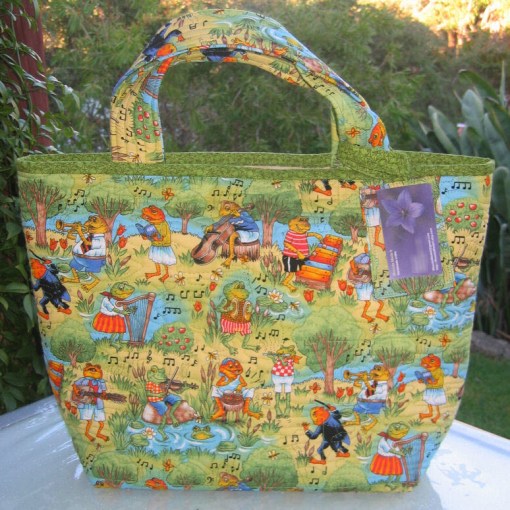 MaryEllen's froggie tote bag --- with bonus luggage tag