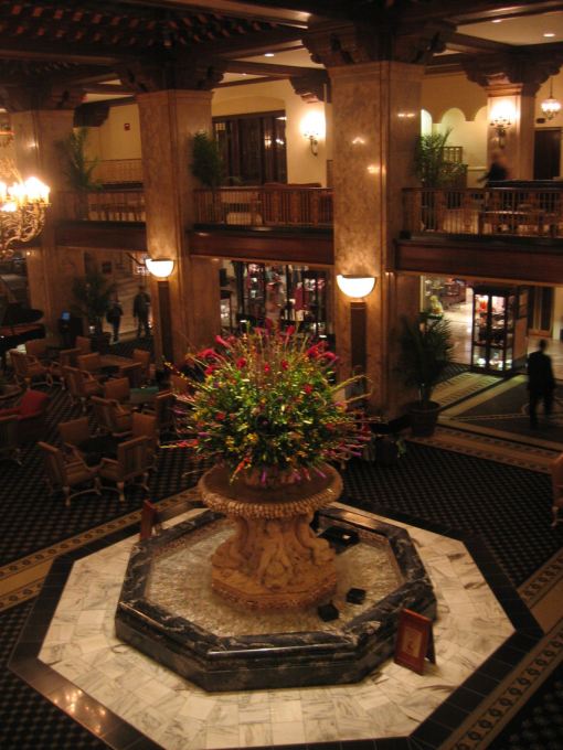 Lobby fountain where the ducks spend part of their day