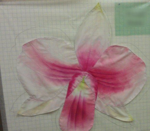 All the pieces stitched together to make one orchid piece