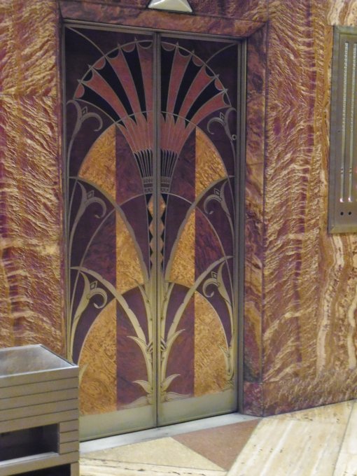 Wood inlay elevator doors at the Chrysler Building