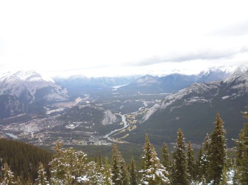 Banff, Bow River, and the surrounding mountains, from the top of Sulphur Mountain