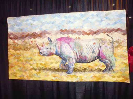 This is Sophie Standing and my friend Michelle's 2nd prize winning quilt in the Animal category -- 'Roaming free'