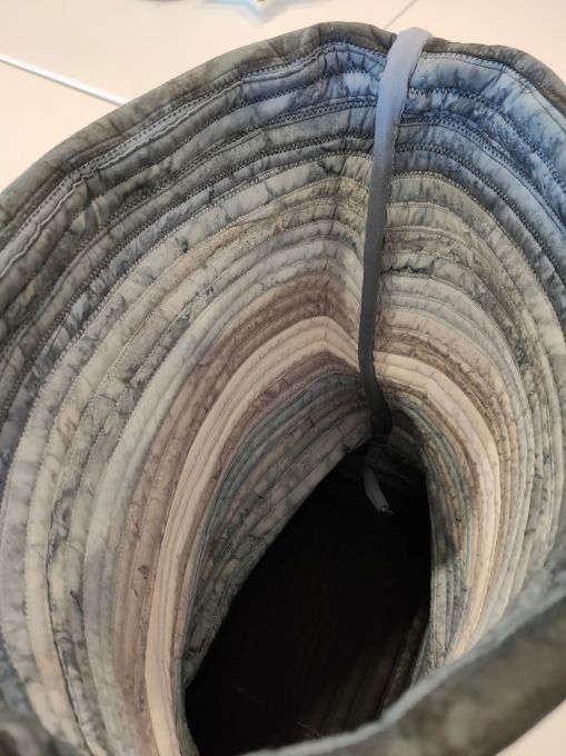 Looking down inside the container. I used a plain grey fabric to cover the open seams.